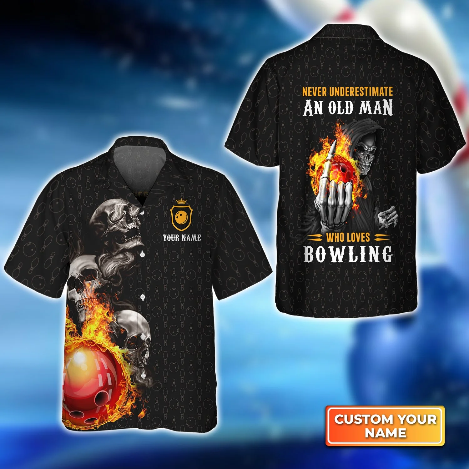 Bowling Skull Never Underestimate An Old Man Who Loves Bowling Personalized Name 3D Trendy Hawaiian Shirt