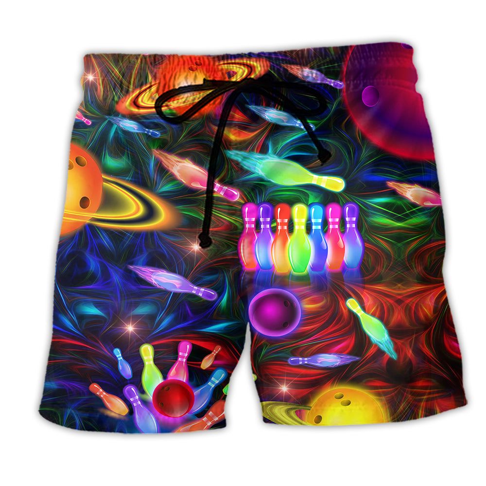Bowling Space Strike The Universe Color Trendy Aloha Hawaiian Beach Shorts Bowling Space Strike The Universe Color Trendy Aloha Hawaiian Beach Shorts