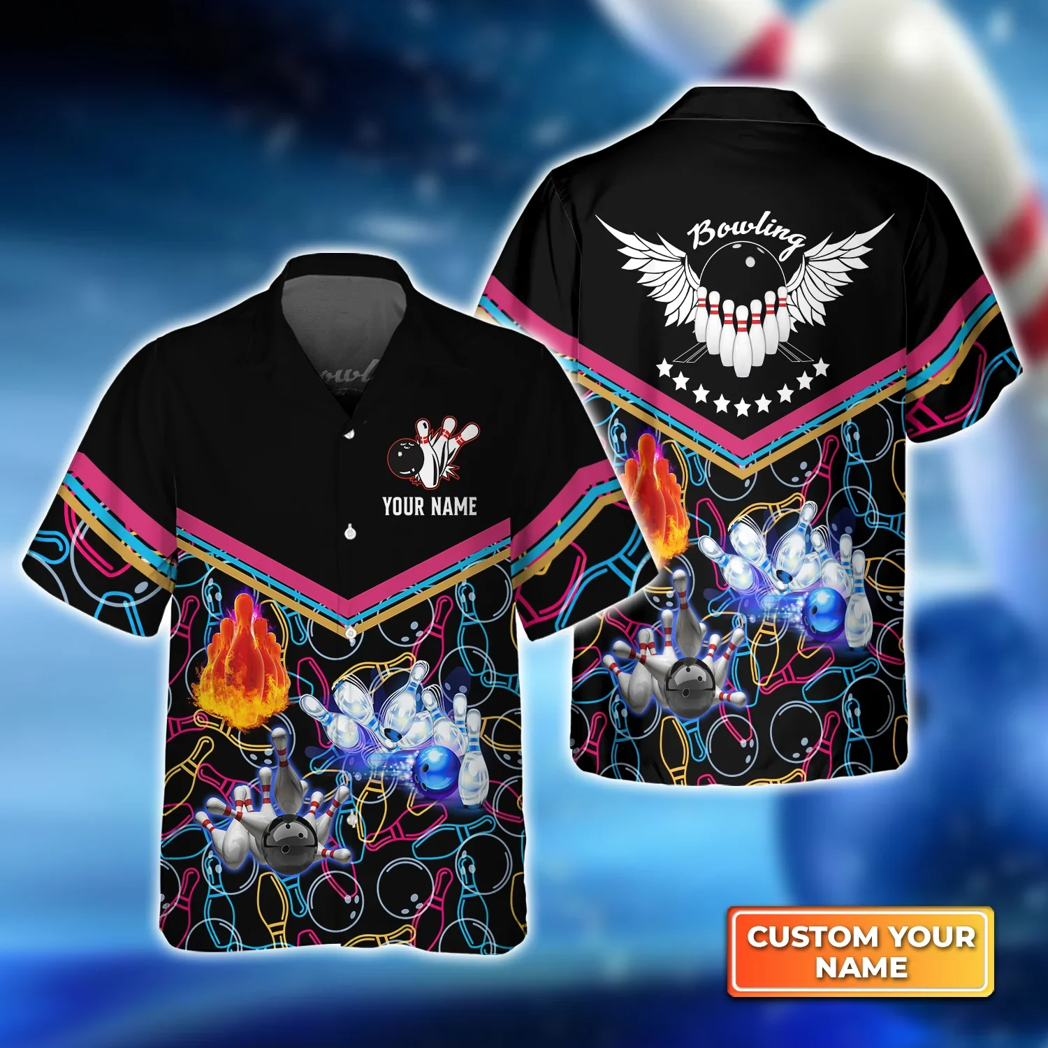 Bowling Strike Abstract Colorful Trendy Hawaiian Shirt, Bowling Trendy Hawaiian Shirt For Men, Women, Bowling Team Shirt