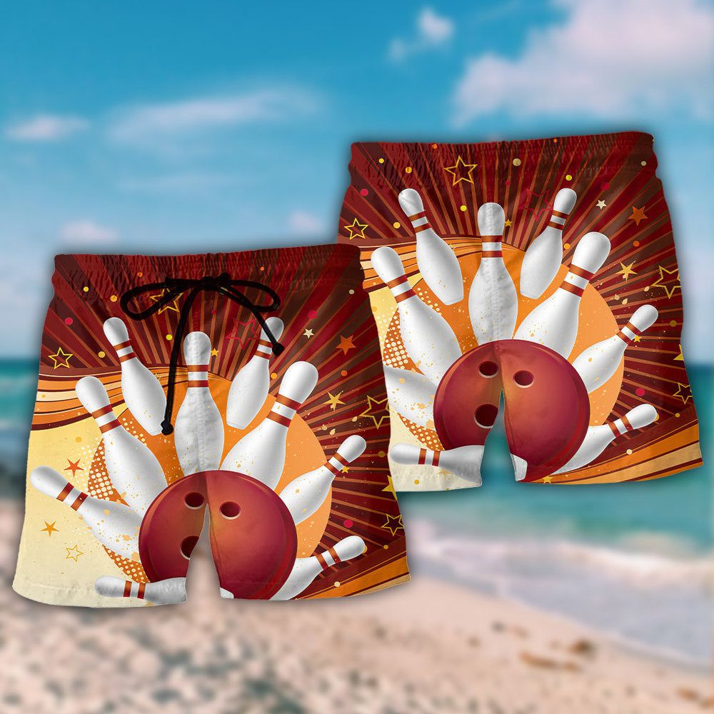 Bowling Strike Amazing Game Retro Style Trendy Aloha Hawaiian Beach Shorts