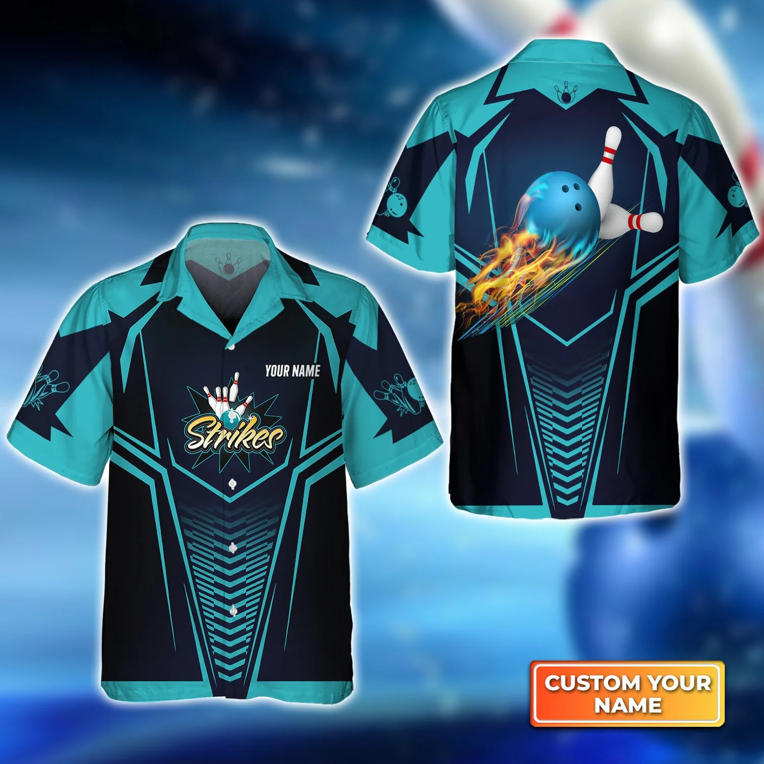 Bowling Strikes Blue Bowling Ball Crashing The Pins Trendy Hawaiian Shirt, Bowling Trendy Hawaiian Shirt For Men, Women, Bowling Team Shirt