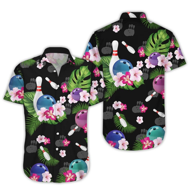 Bowling Trendy Hawaiian Shirt, Colorful Bowling With Tropical Seamless Pattern Hawaii Shirt