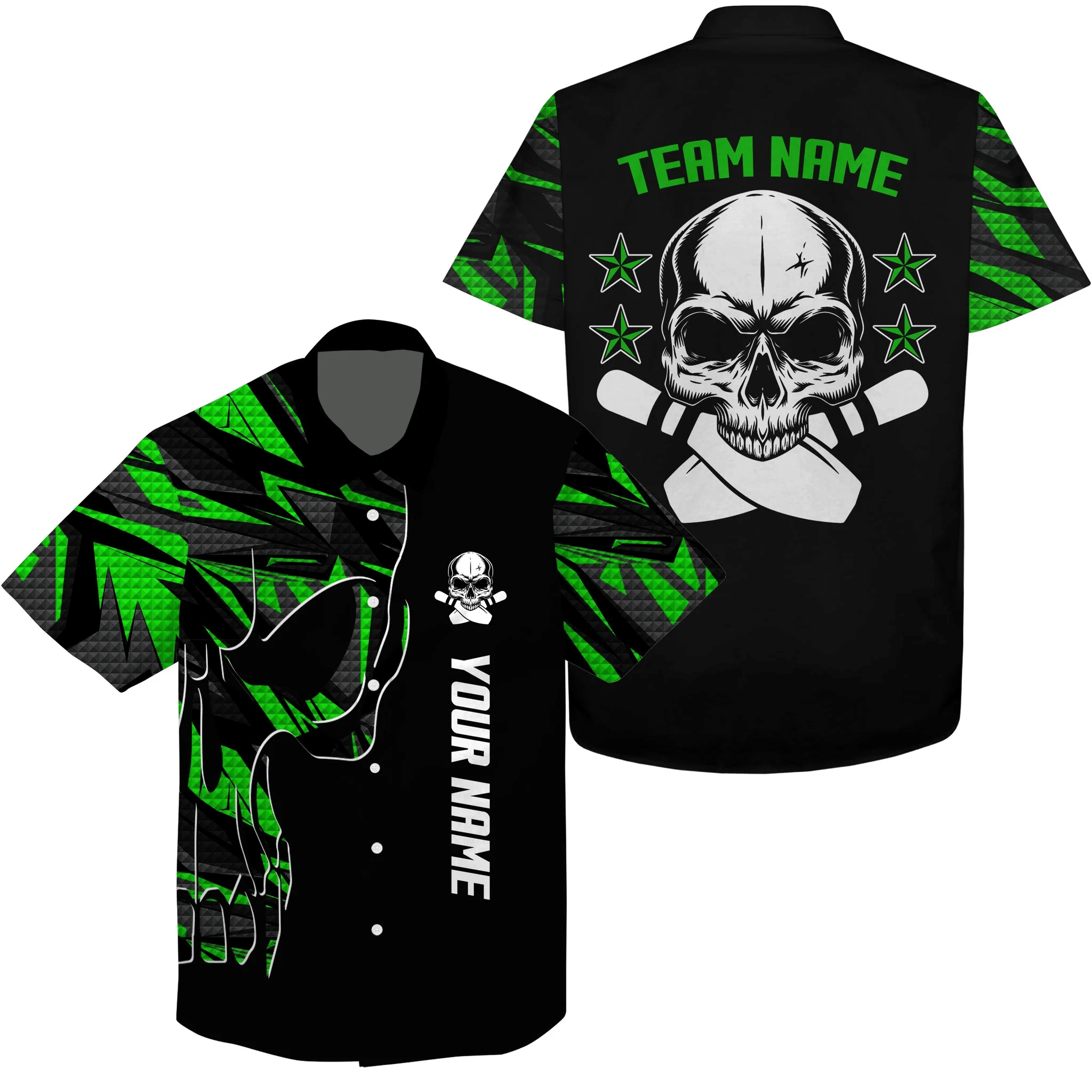 Bowling Trendy Hawaiian Shirt Custom Name And Team Name Skull Bowling, Team Bowling Shirts