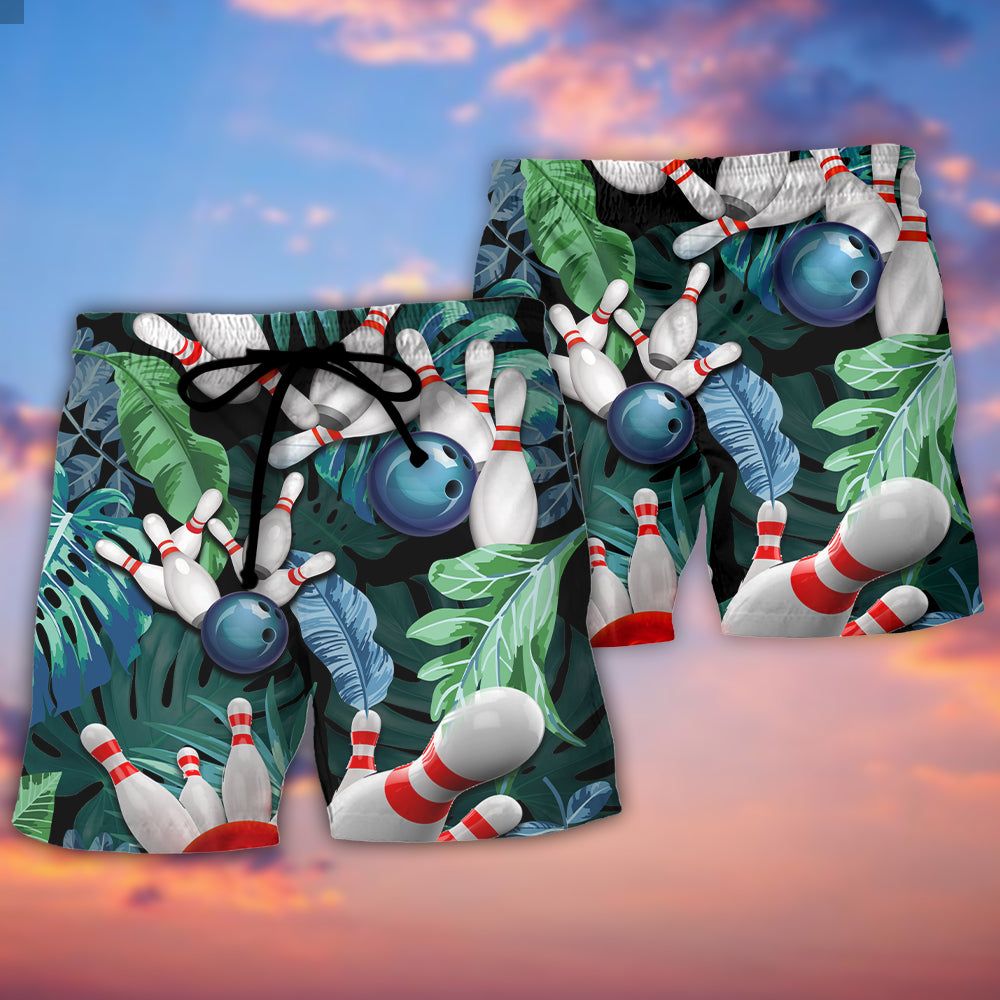 Bowling Tropical Leaf I’m So Happy Trendy Aloha Hawaiian Beach Shorts