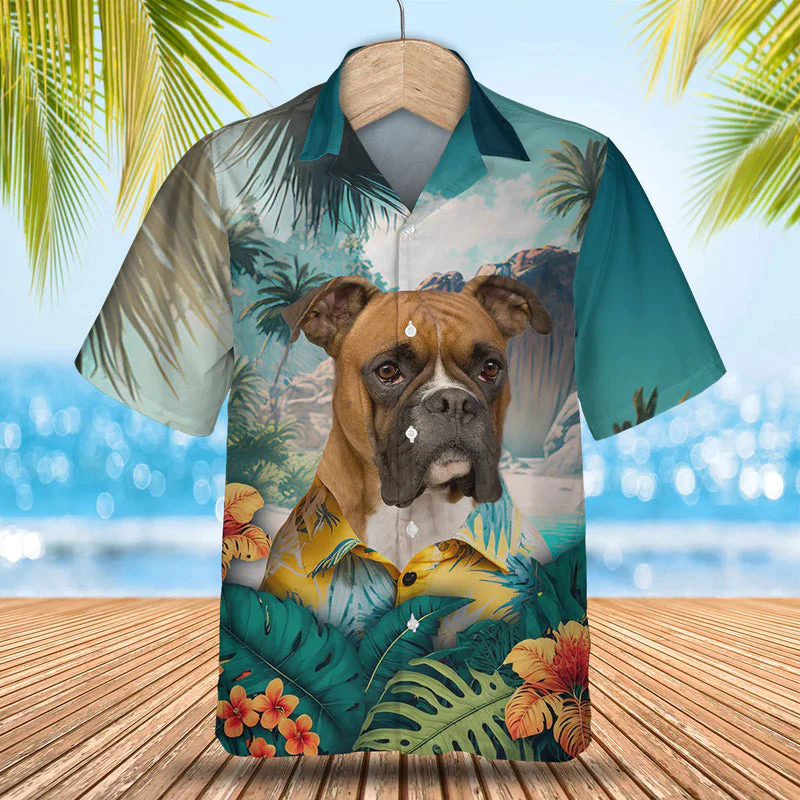 Boxer 3D Tropical Trendy Hawaiian Shirt, Dog Lover Trendy Hawaiian Shirt, Summer Gift For Men And Women Boxer 3D Tropical Trendy Hawaiian Shirt, Dog Lover Trendy Hawaiian Shirt, Summer Gift For Men And Women
