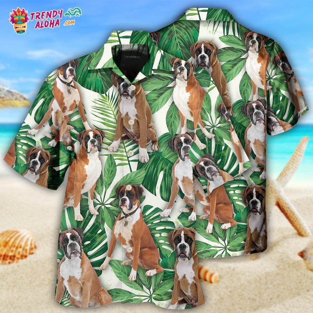 Boxer Dog Tropical Leaf Style Hawaiian Shirt – Trendy Aloha