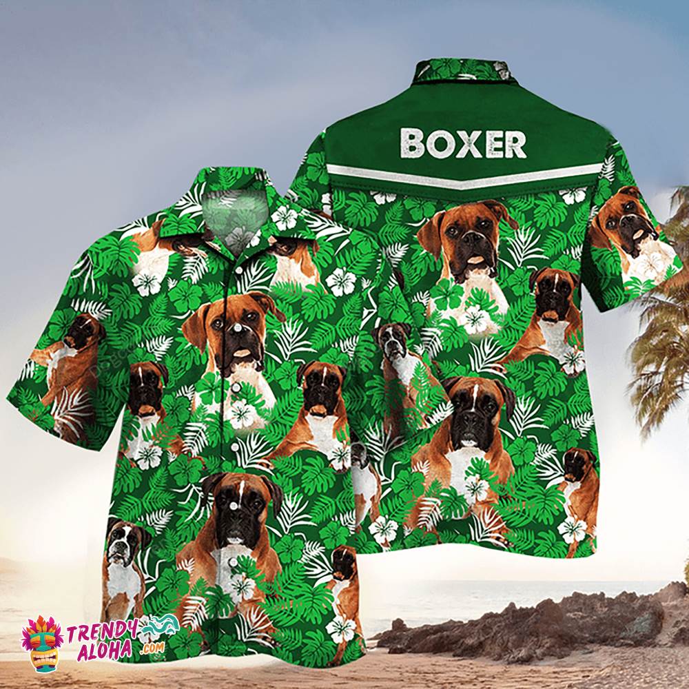 Boxer Hawaiian Shirt Green Floral Pattern Tropical, Aloha Hawaiian Shirts