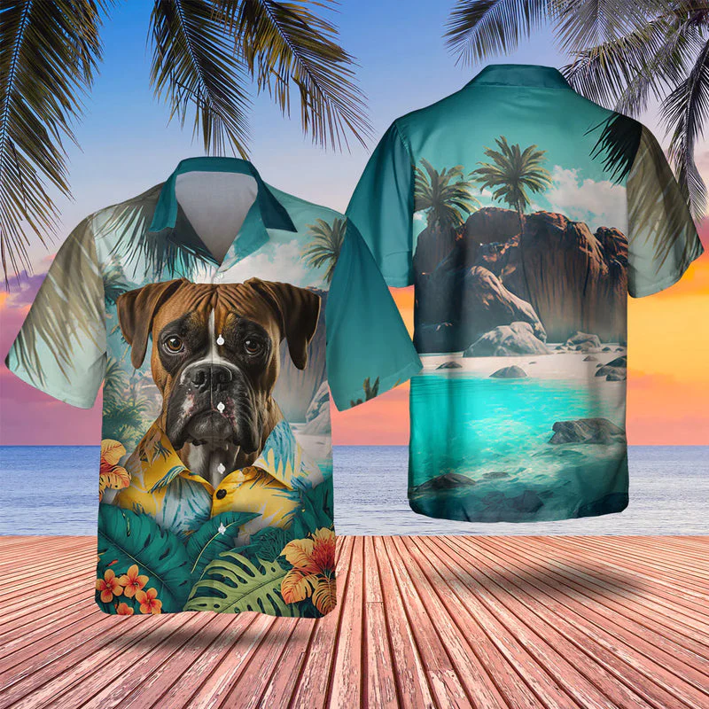 Boxer Tropical 3D Trendy Hawaiian Shirt, Dog Trendy Hawaiian Shirt, Summer Gifts For Dog Lover