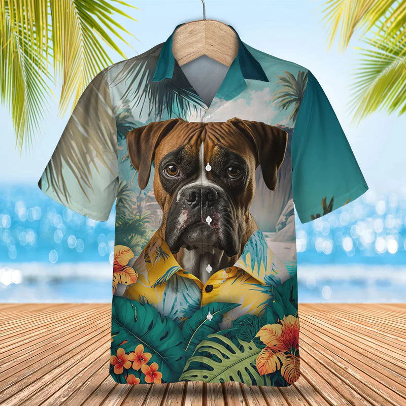 Boxer Tropical 3D Trendy Hawaiian Shirt, Dog Trendy Hawaiian Shirt, Summer Gifts For Dog Lover