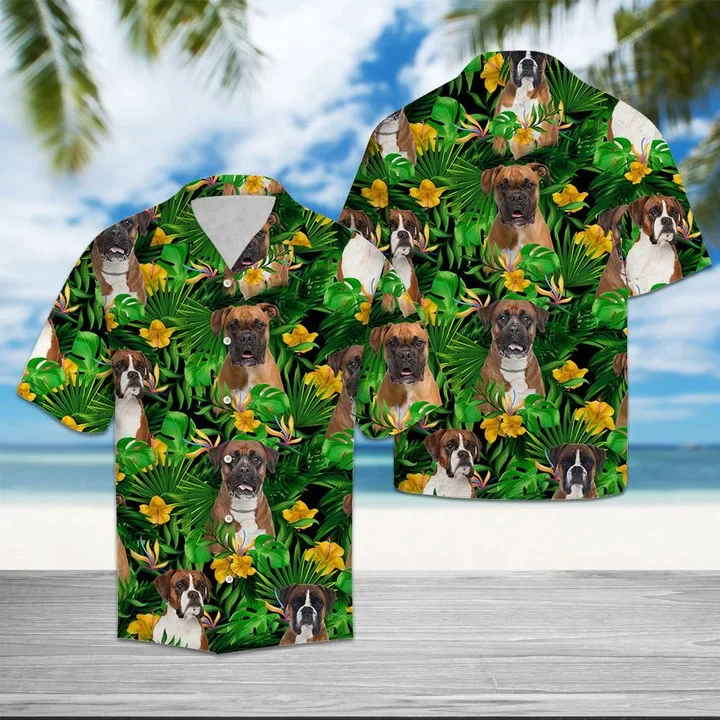Boxer With Yellow Flowers Trendy Hawaiian Shirt, Dog Hawaii Shirt, Aloha Shirt For Men And Women