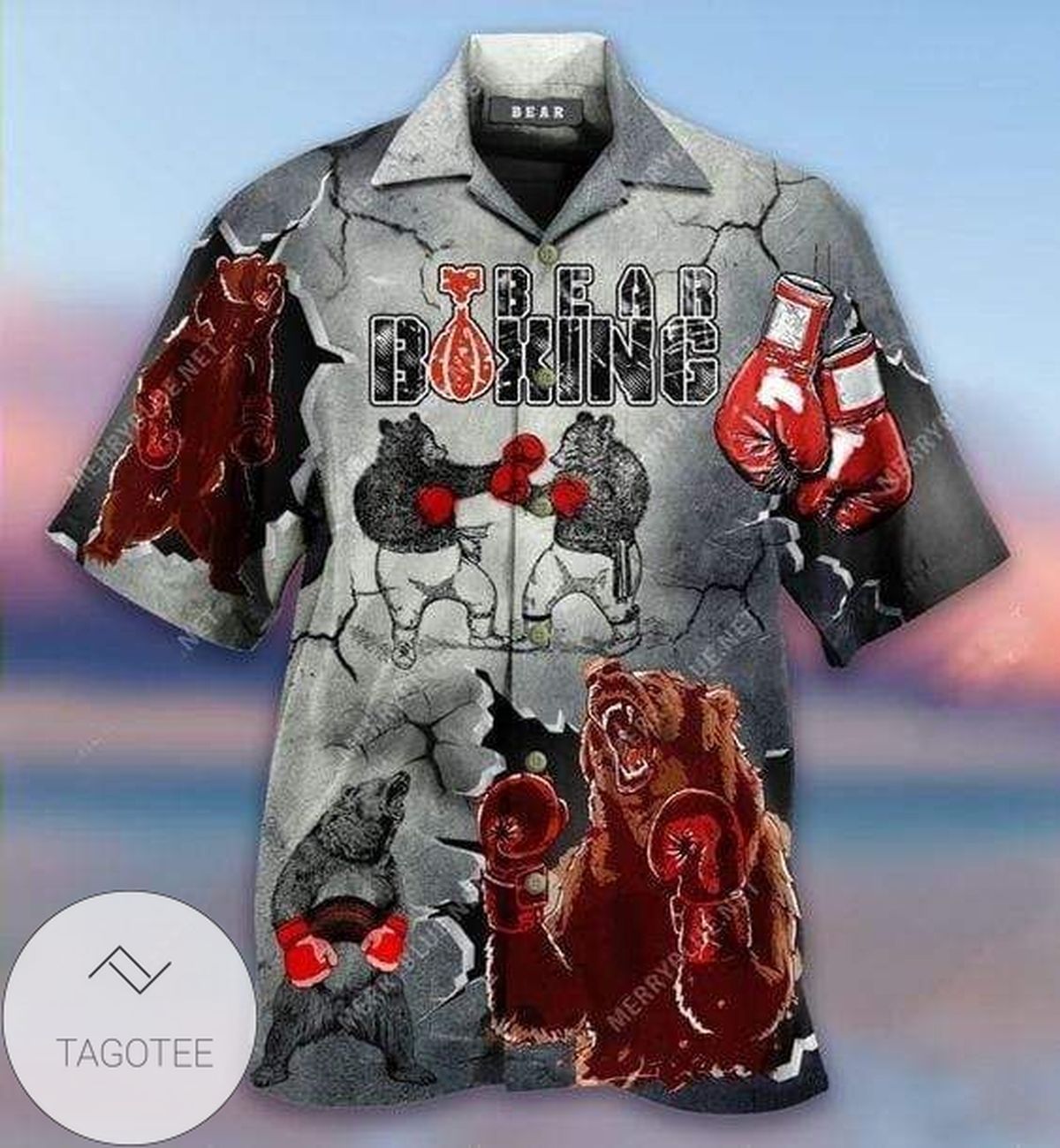 Boxing Bear Illustration on a Fearless Hawaiian Shirt