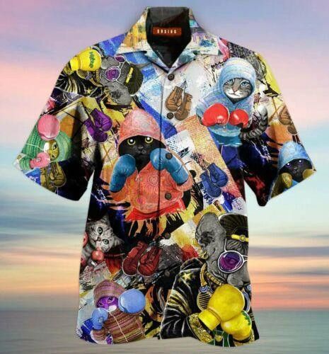 Boxing Skills of Cats Shown on Hawaiian Shirt
