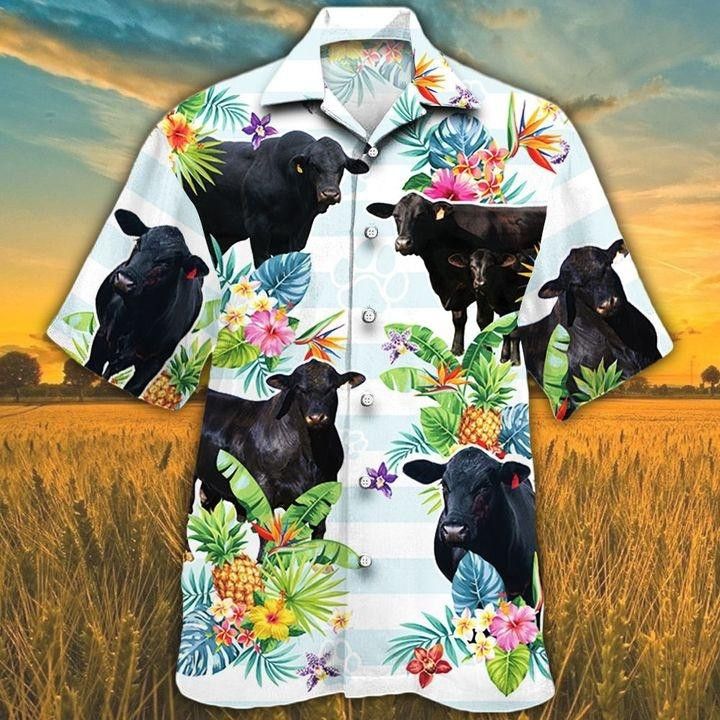 Brahman Angus Hawaiian Shirt with Exquisite Flower Designs