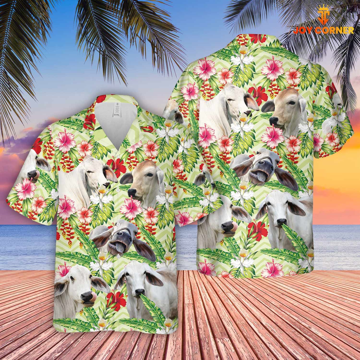 Brahman Breed Hawaiian Shirt With Hibicus Floral Display In 3D Print Vibrancy