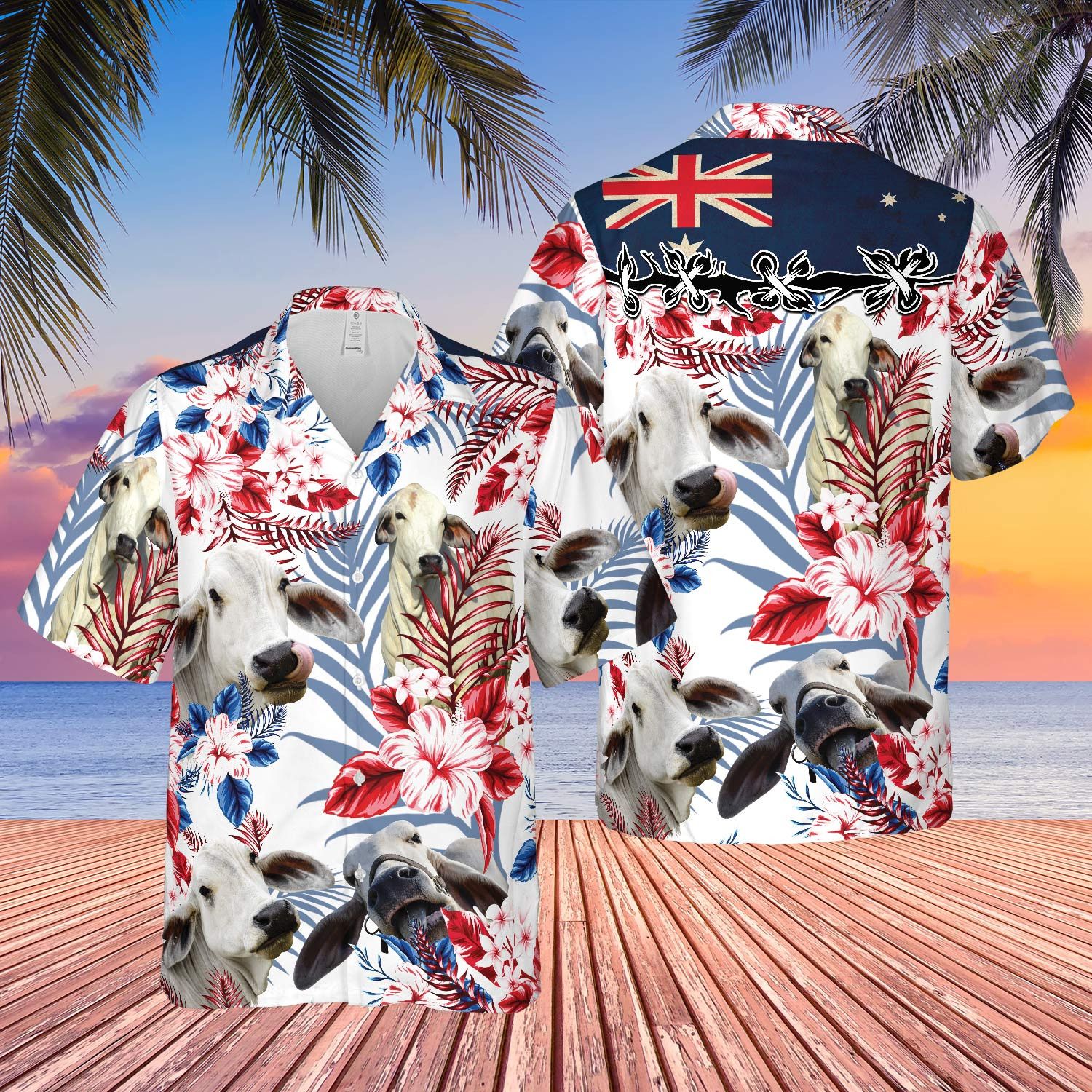 Brahman Cattle Australia Flag Hawaiian Flowers All Over Printed 3D Hawaiian Shirt