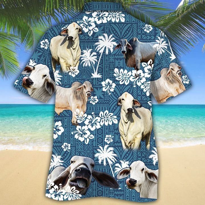 Brahman Cattle Lovers Blue Tribal Trendy Hawaiian Shirt, Cow Trendy Hawaiian Shirt For Summer Gifts