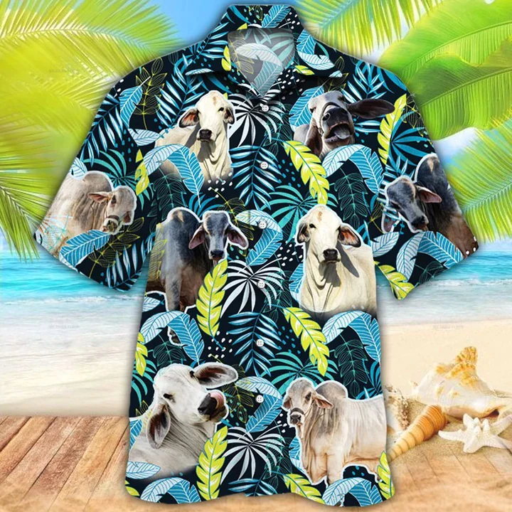 Brahman Cattle Lovers Jungle Leaves Trendy Hawaiian Shirt, Trendy Hawaiian Shirt Men, Women Brahman Cattle Lovers Jungle Leaves Trendy Hawaiian Shirt, Trendy Hawaiian Shirt Men, Women