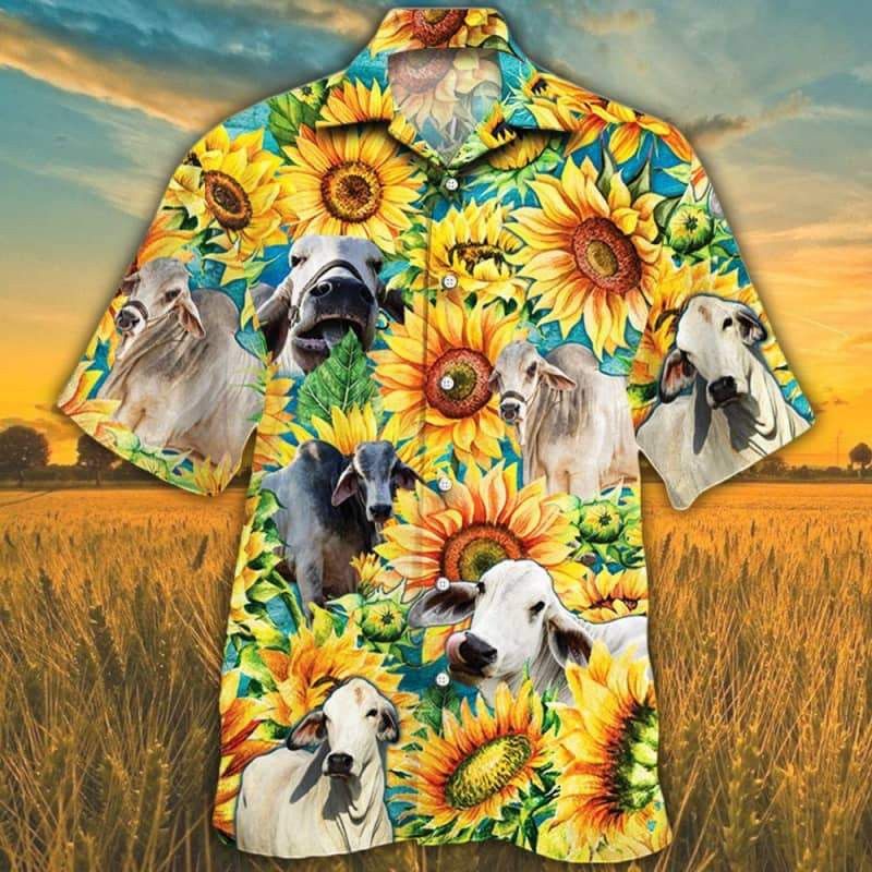 Brahman Cattle Lovers Sunflower Watercolor Trendy Hawaiian Shirt, Cow Trendy Hawaiian Shirt For Summer Gifts Brahman Cattle Lovers Sunflower Watercolor Trendy Hawaiian Shirt, Cow Trendy Hawaiian Shirt For Summer Gifts