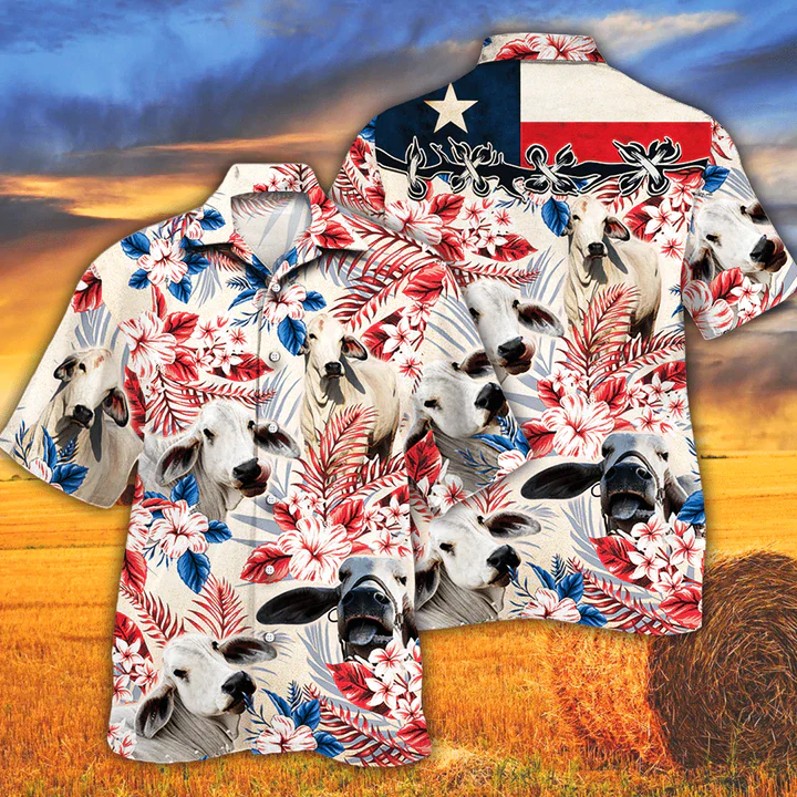 Brahman Cattle Lovers Texas Flag Trendy Hawaiian Shirt, Cow Flower Aloha Shirt, Trendy Hawaiian Shirt Men, Women Brahman Cattle Lovers Texas Flag Trendy Hawaiian Shirt, Cow Flower Aloha Shirt, Trendy Hawaiian Shirt Men, Women