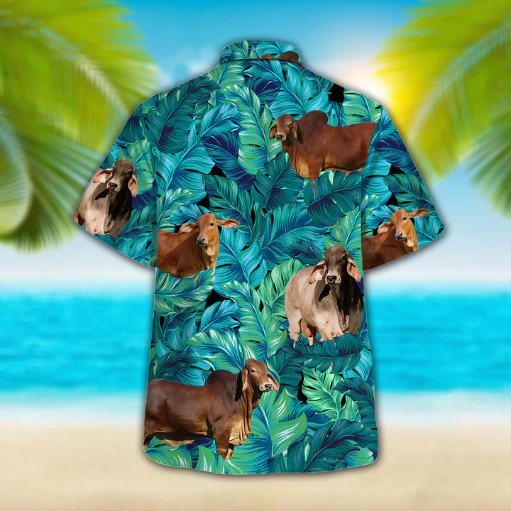 Brahman Cattle Lovers Trendy Hawaiian Shirt, Cow Trendy Hawaiian Shirt Vintage Flower, Short Sleeve Hawaiian Aloha Shirt For Men, Women