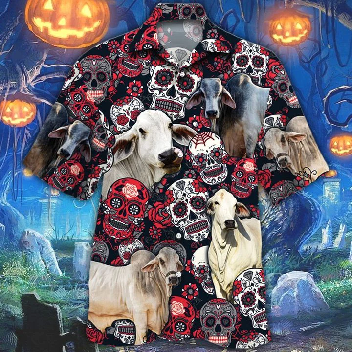 Brahman Cattle Sugar Skull Floral 3D Hawaiian Shirt Unique Print