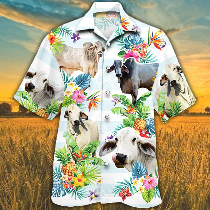 Brahman Cattle Trendy Hawaiian Shirts For Men, Women, Cow Lovers Tropical Flower Trendy Hawaiian Shirt Brahman Cattle Trendy Hawaiian Shirts For Men, Women, Cow Lovers Tropical Flower Trendy Hawaiian Shirt