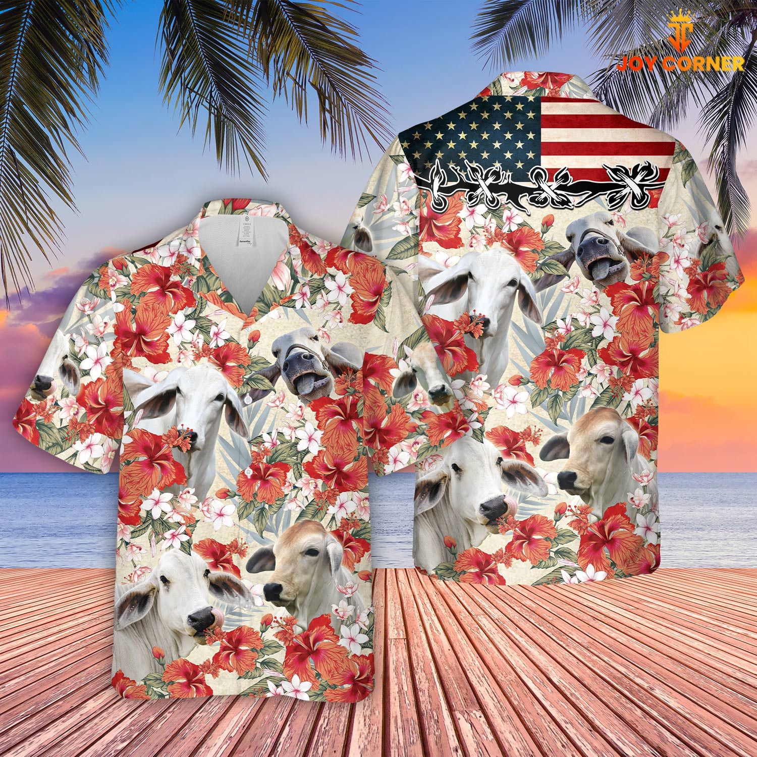 Brahman Us Flag Floral Hibiscus 3D Hawaiian Shirt Elegant Design