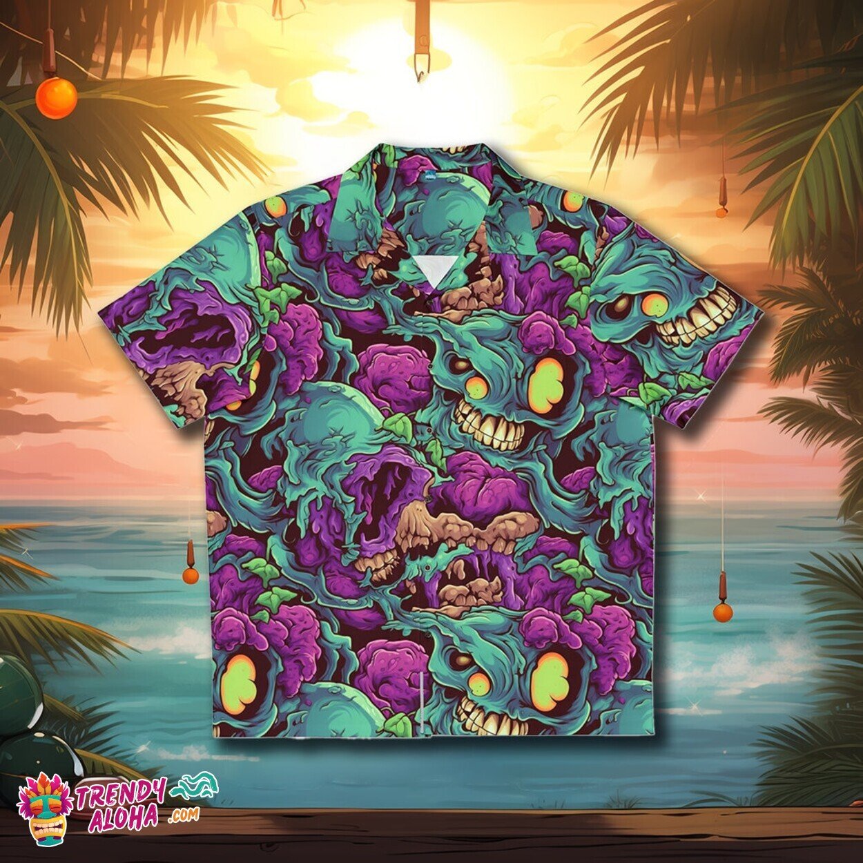 Brain-Feasting Zombie Horror Tropical Aloha Monster Wear Shirt