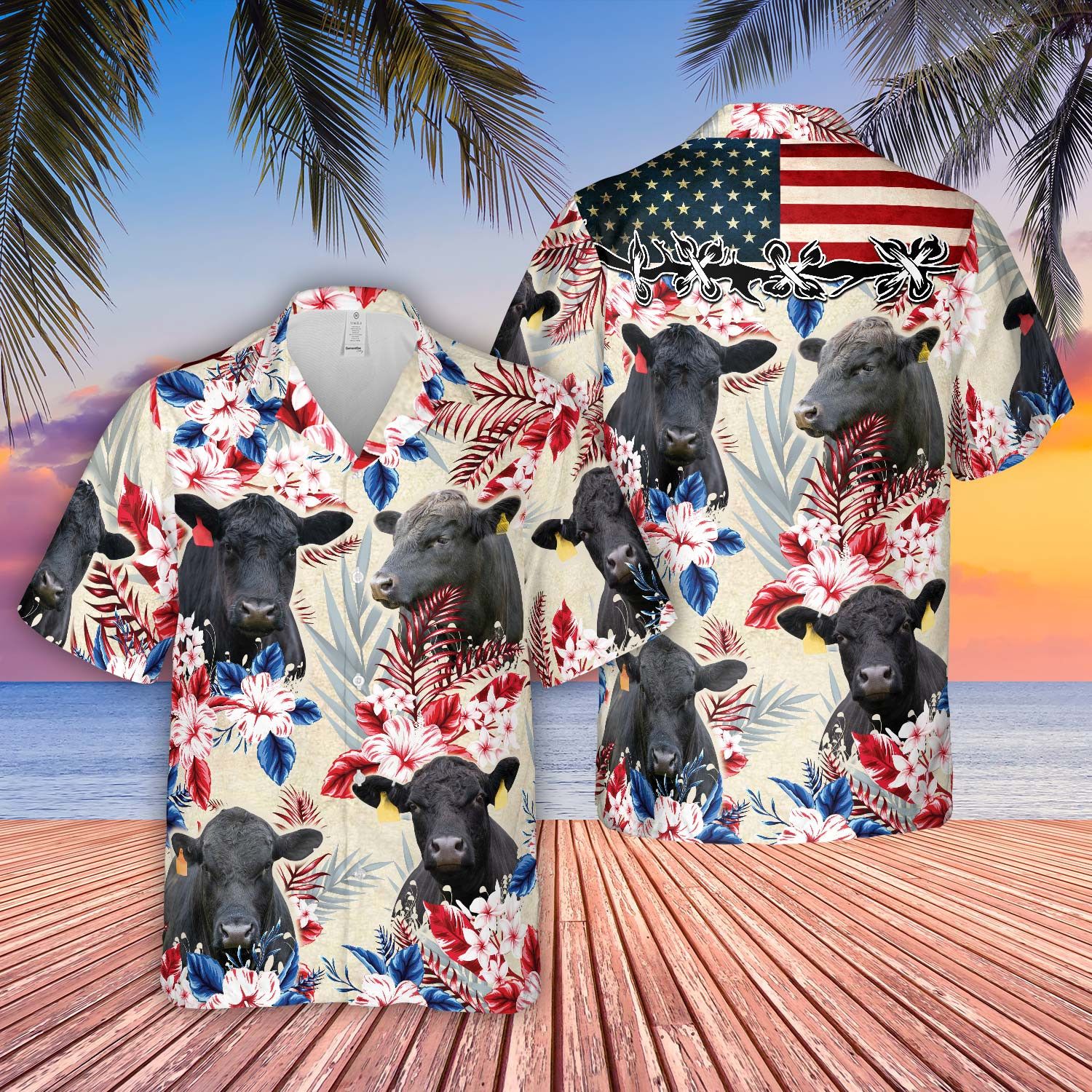 Brangus Beefalo Hawaiian Shirt Showcasing Patriotic Us Flag Pattern Quality Print
