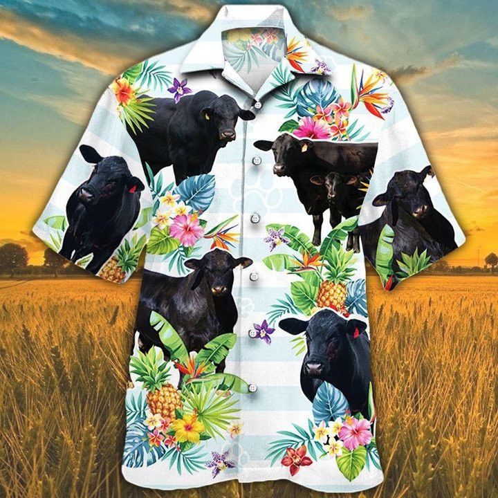 Brangus Cattle Hawaiian Theme Pineapple Tropical Flower All Printed 3D Hawaiian Shirt