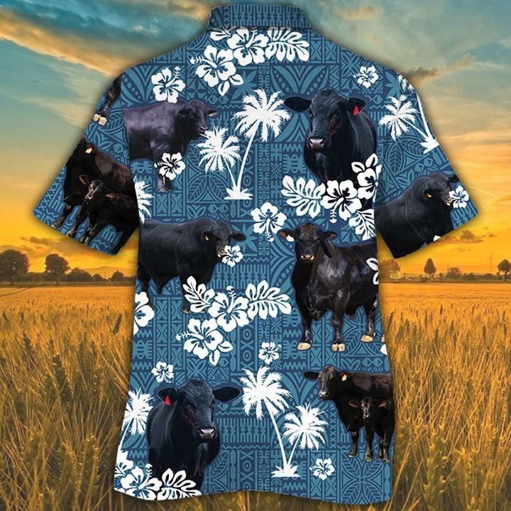 Brangus Cattle Lovers Blue Tribal Pattern Trendy Hawaiian Shirt, Cow Trendy Hawaiian Shirt For Summer Gifts