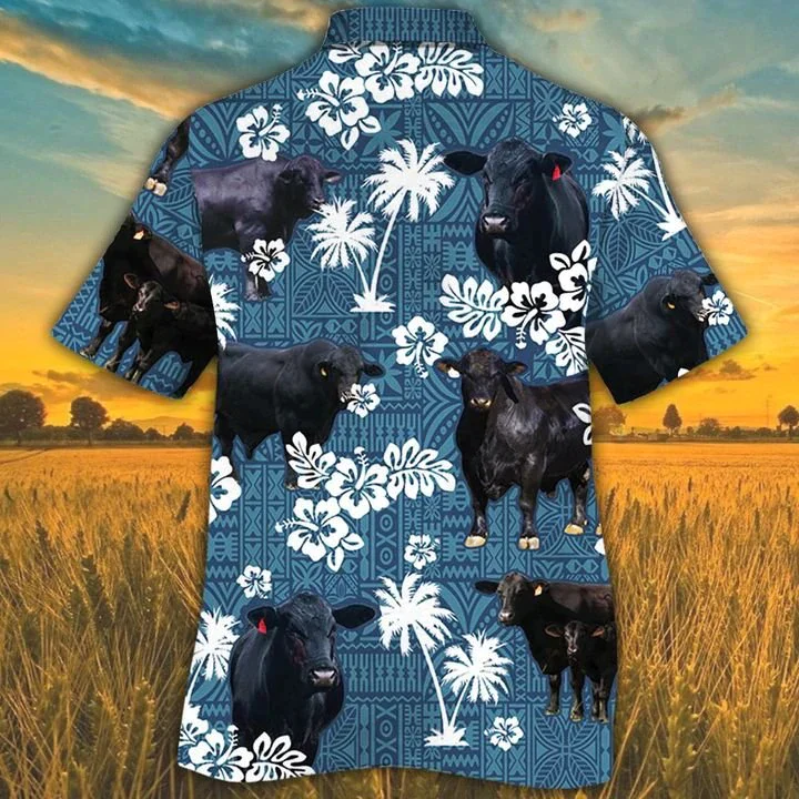 Brangus Cattle Lovers Blue Tribal Pattern Trendy Hawaiian Shirt, Trendy Hawaiian Shirts For Men, Women