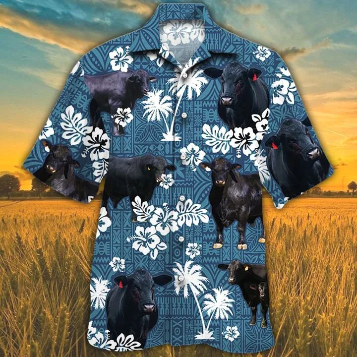 Brangus Cattle Lovers Blue Tribal Pattern Trendy Hawaiian Shirt, Trendy Hawaiian Shirts For Men, Women Brangus Cattle Lovers Blue Tribal Pattern Trendy Hawaiian Shirt, Trendy Hawaiian Shirts For Men, Women