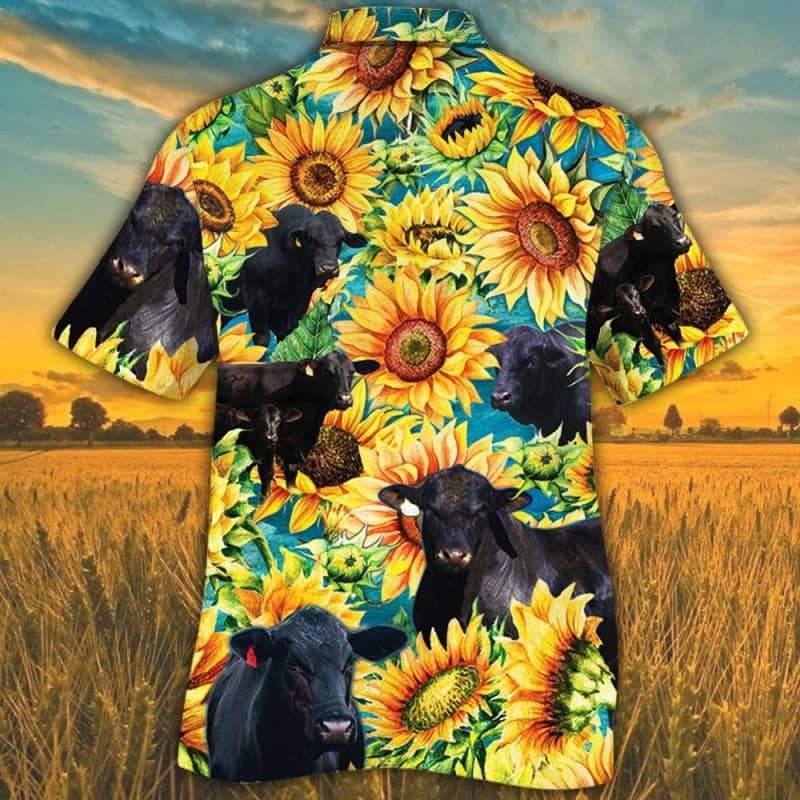 Brangus Cattle Lovers Sunflower Watercolor Trendy Hawaiian Shirt, Cow Trendy Hawaiian Shirt For Summer Gifts