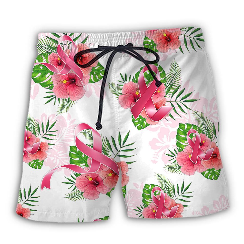 Breast Cancer Hope Life Floral Trendy Aloha Hawaiian Beach Shorts Breast Cancer Hope Life Floral Trendy Aloha Hawaiian Beach Shorts