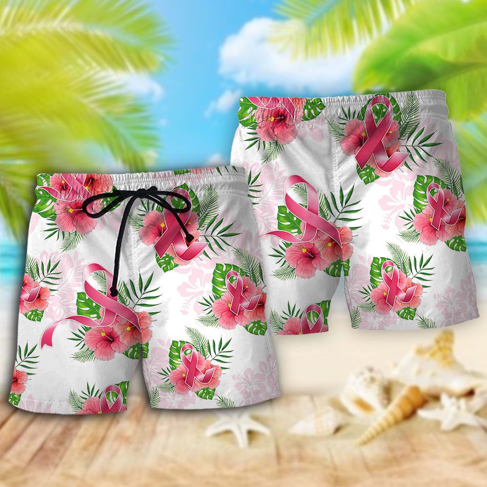 Breast Cancer Hope Life Floral Trendy Aloha Hawaiian Beach Shorts