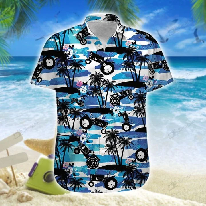 Bright Blue Tractor 3D Hawaiian Shirt Unique Printed Style