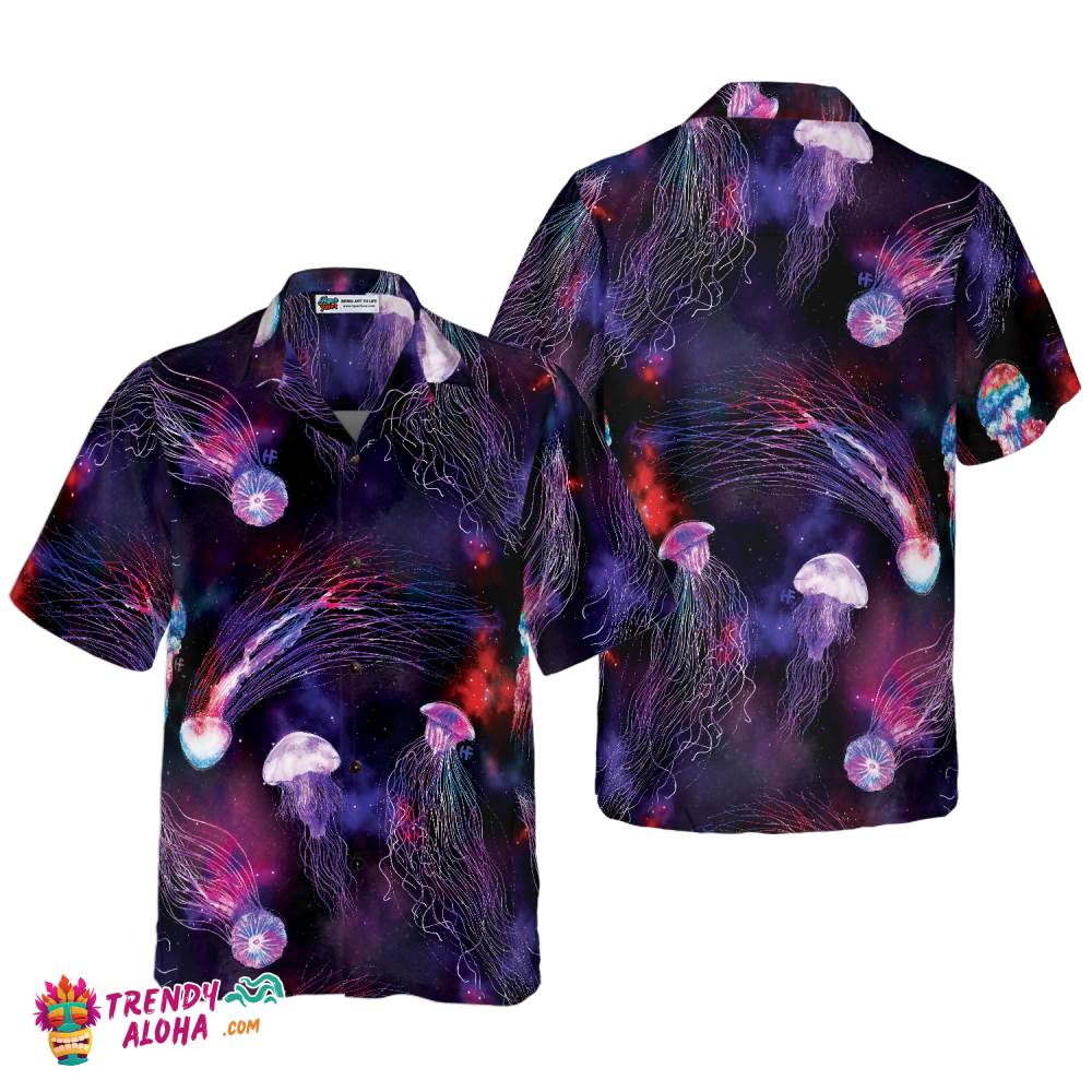 Bright Night Galaxy With Jellyfishes Hawaiian Shirt