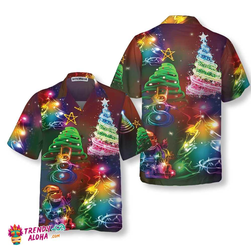 Bright Night Merry Christmas Hawaiian Shirt, 3D Colorful Christmas Tree Shirt, Best Gift For Christmas Bright Night Merry Christmas Hawaiian Shirt, 3D Colorful Christmas Tree Shirt, Best Gift For Christmas