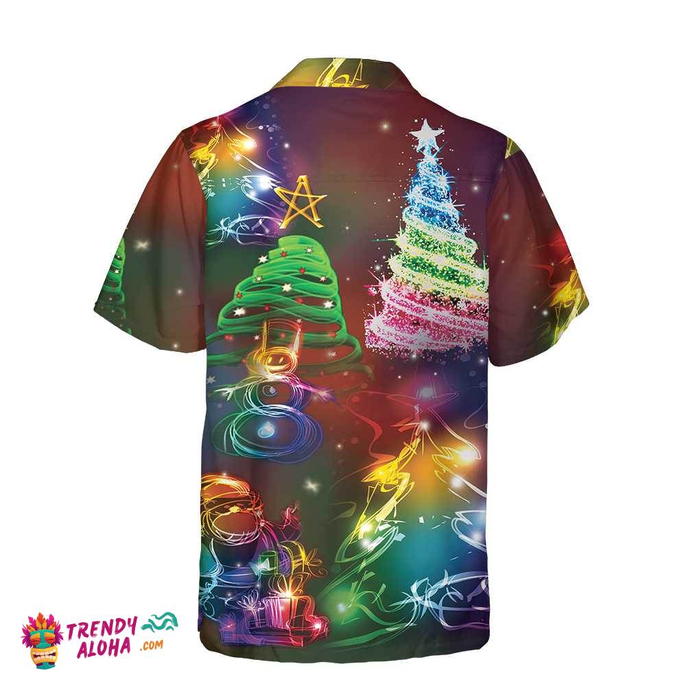 Bright Night Merry Christmas Hawaiian Shirt, 3D Colorful Christmas Tree Shirt, Best Gift For Christmas