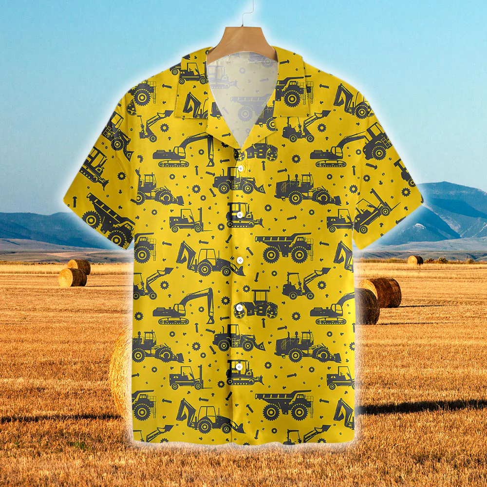 Bright Yellow Tractor Pattern 3D Hawaiian Shirt Elegant Design