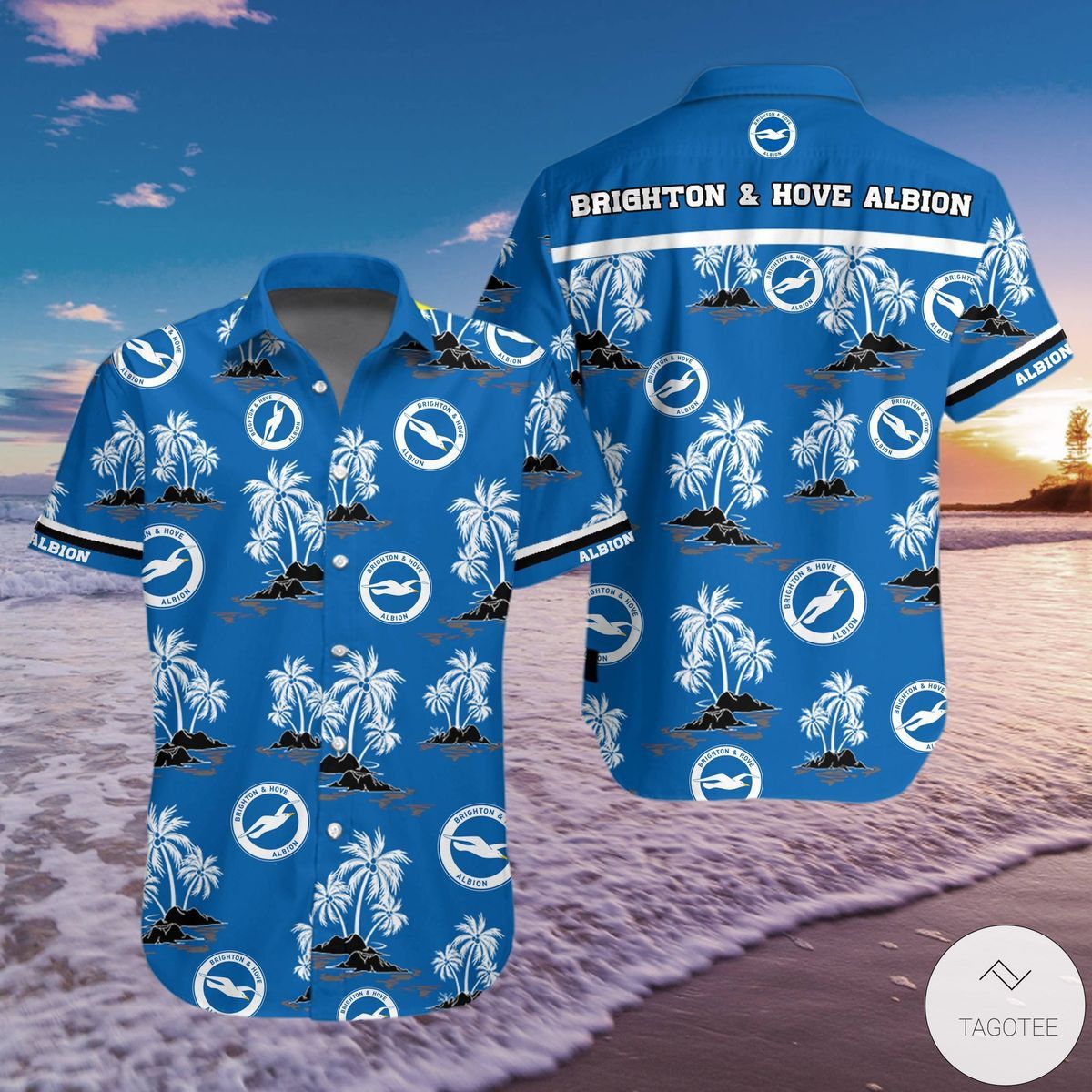 Brighton & Hove Albion Fc Blue Coconut Tree Island Hawaiian Shirt