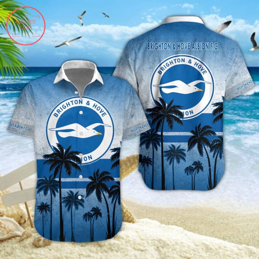 Brighton & Hove Albion Fc Coconut Tree Beach Hawaiian Shirt