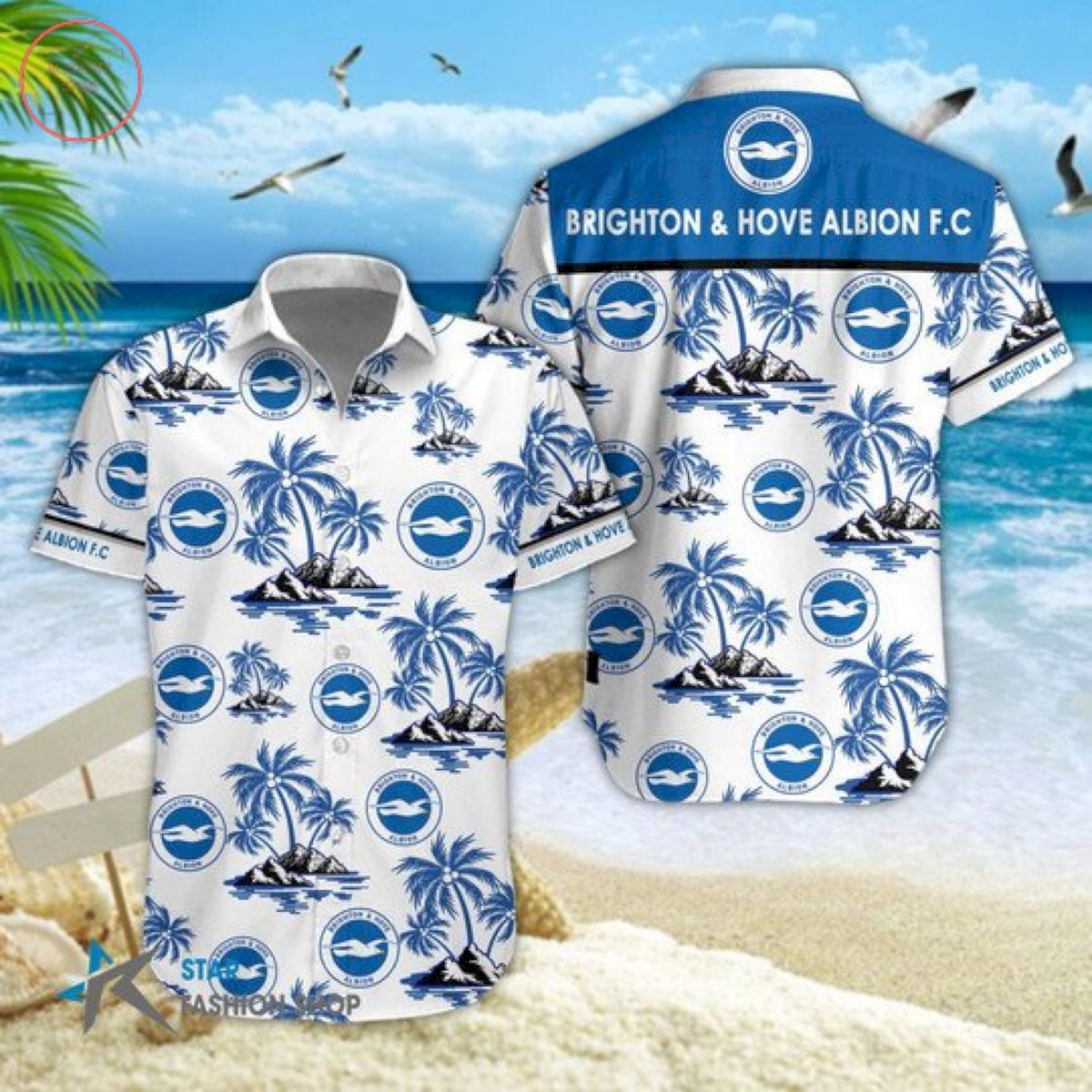 Brighton & Hove Albion Fc White Coconut Tree Island Trendy Hawaiian Shirt Aloha Shirt