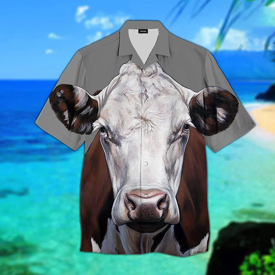 Brow Cow Face 3D Trendy Hawaiian Shirt, Gift For Cow Lovers