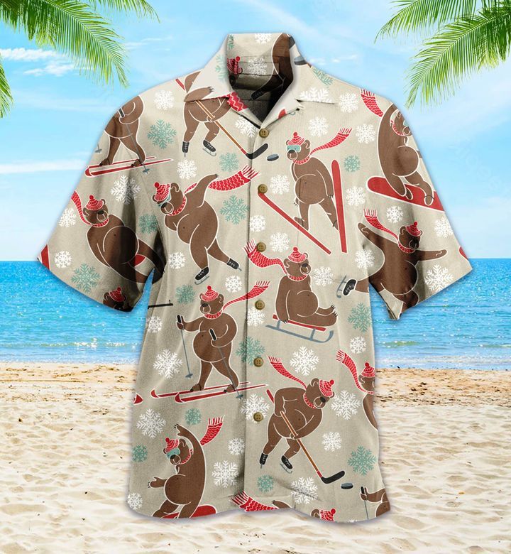 Brown Bear Plays Winter Sport Hawaiian Shirt 3D Summer Gifts