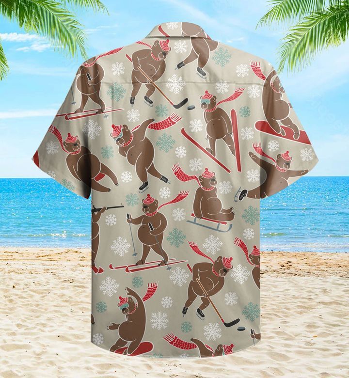 Brown Bear Plays Winter Sport Trendy Hawaiian Shirt 3D Summer Gifts