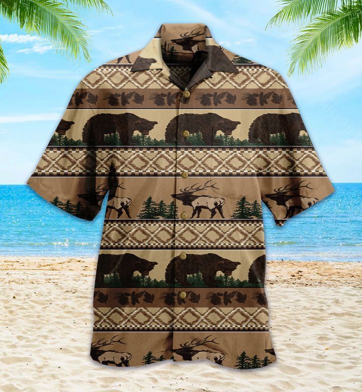 Brown Rustic Moose and Bear Hawaiian Shirt Ideal Summer Gifts