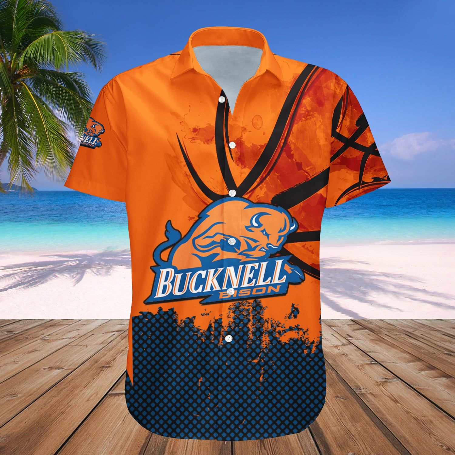 Bucknell Bison Hawaii Shirt Basketball Net Grunge Pattern – NCAA