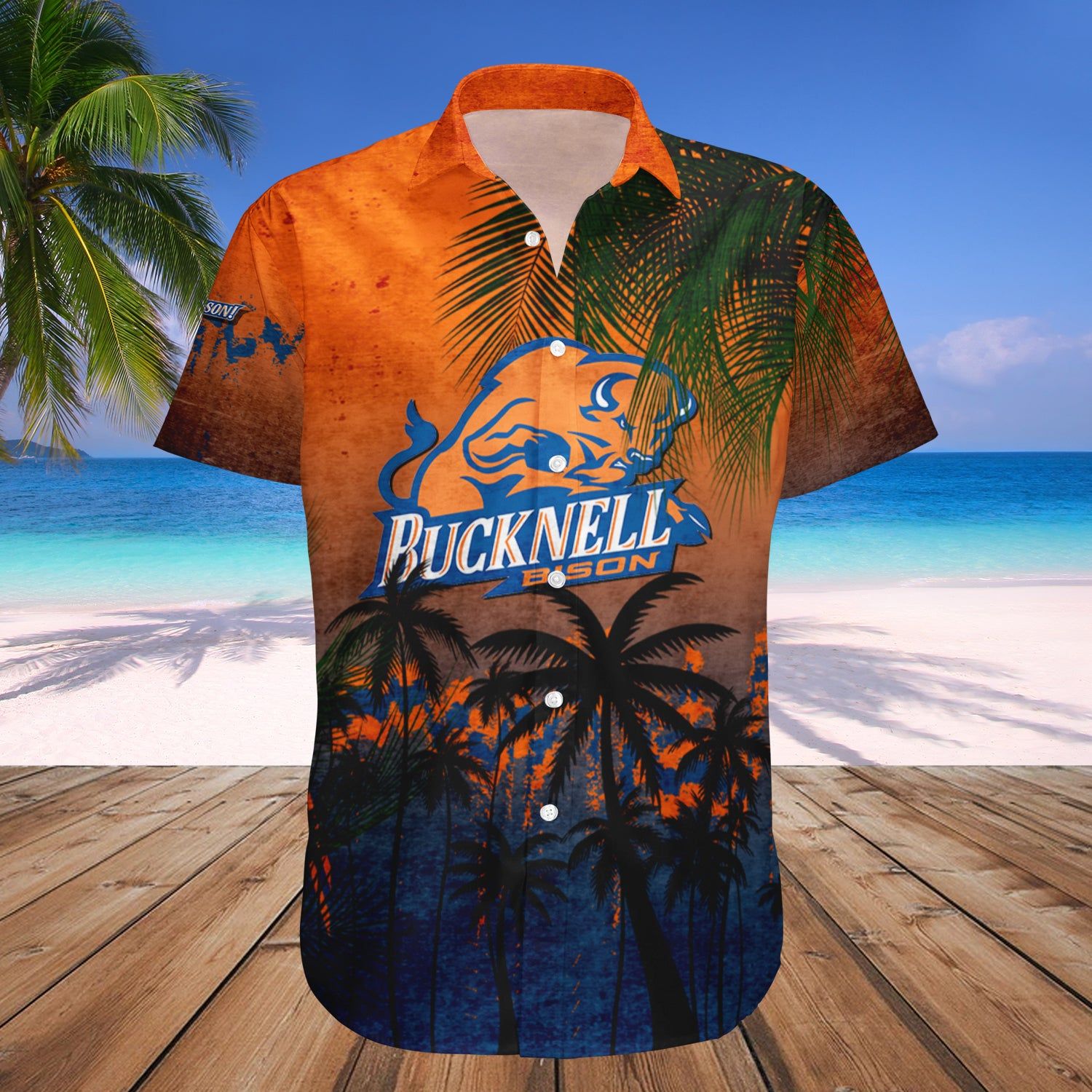 Bucknell Bison Hawaii Shirt Coconut Tree Tropical Grunge – NCAA